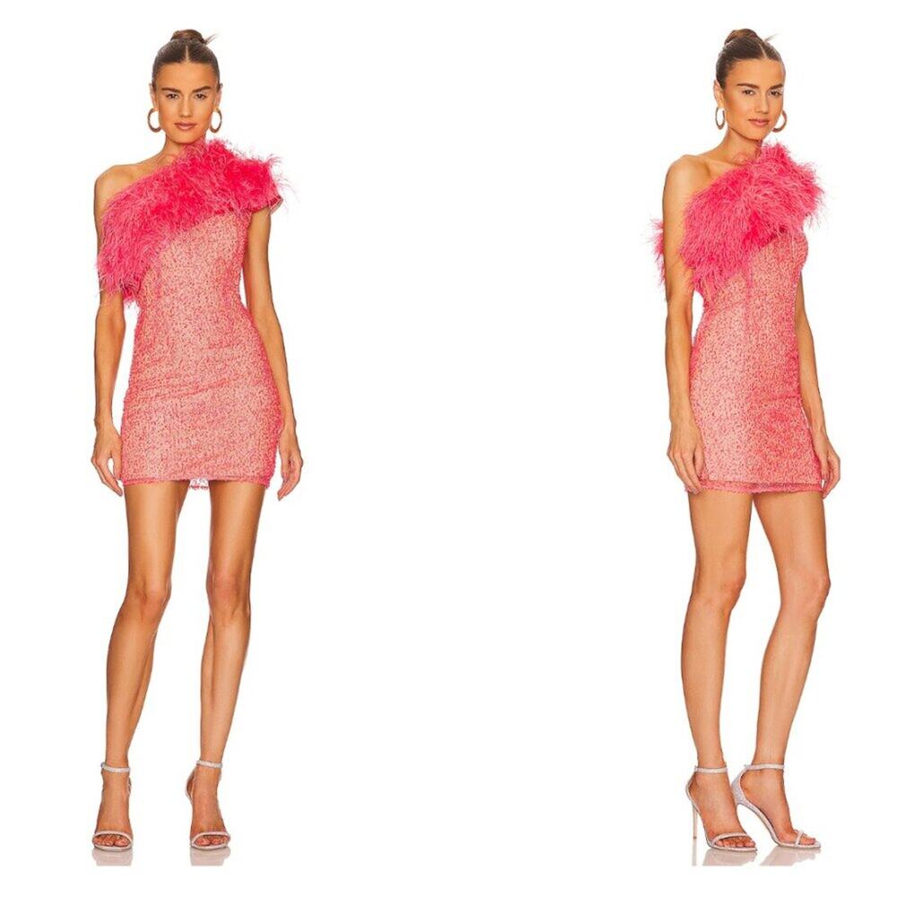 NWT Bronx and Banco LuLu Feather Sequin Mini Dress in Coral